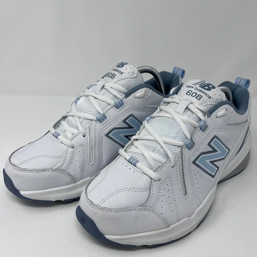 New Balance 608 Training Shoes Comfort Cushioned White Blue Mens 8.5 Womens 10